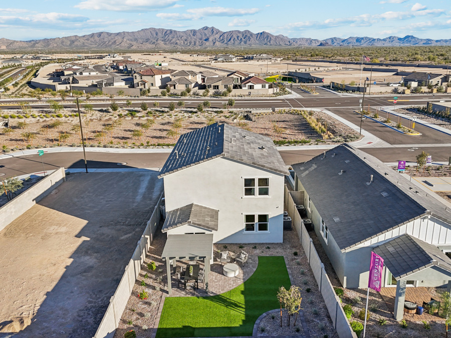 A high angle view of buildings.