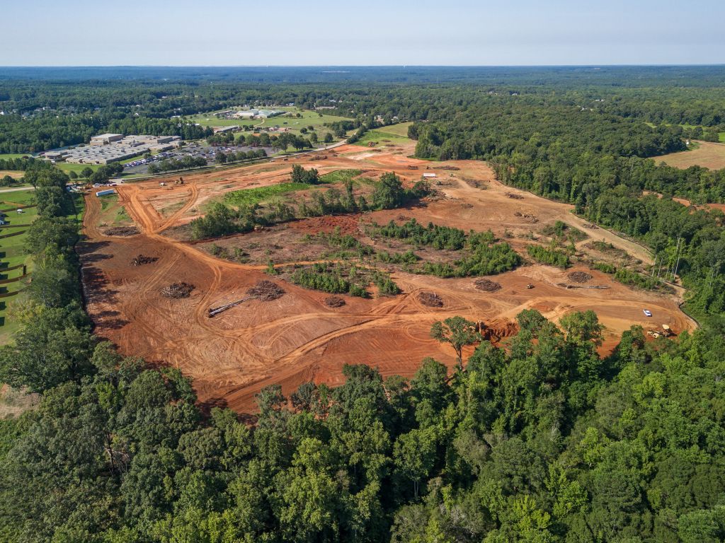 A large area of land with trees.
