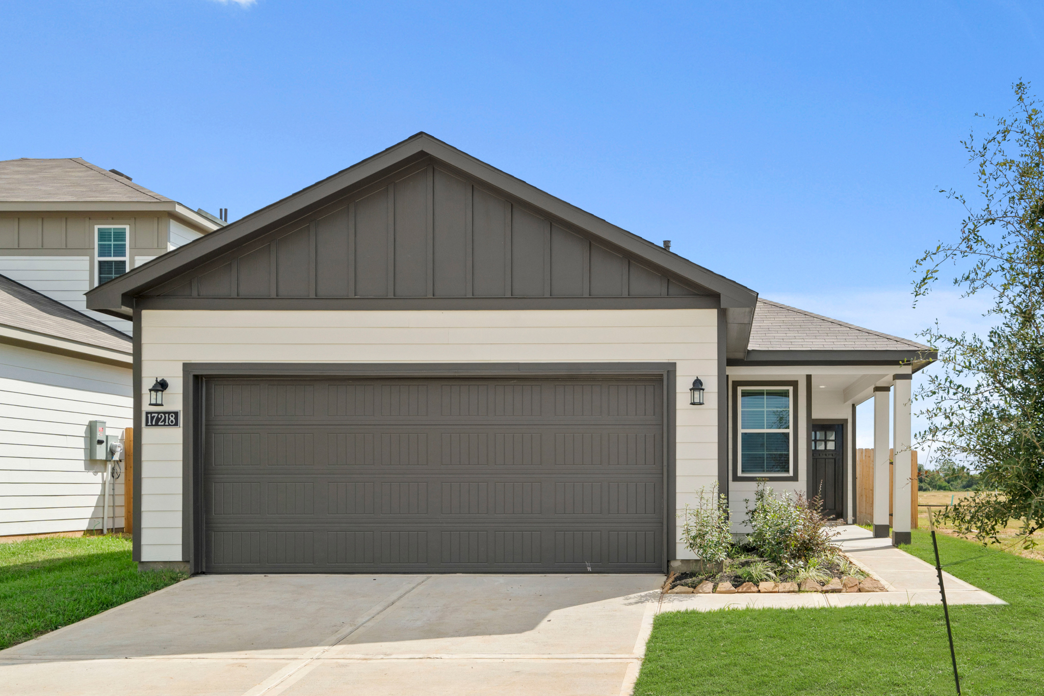 A house with a garage.