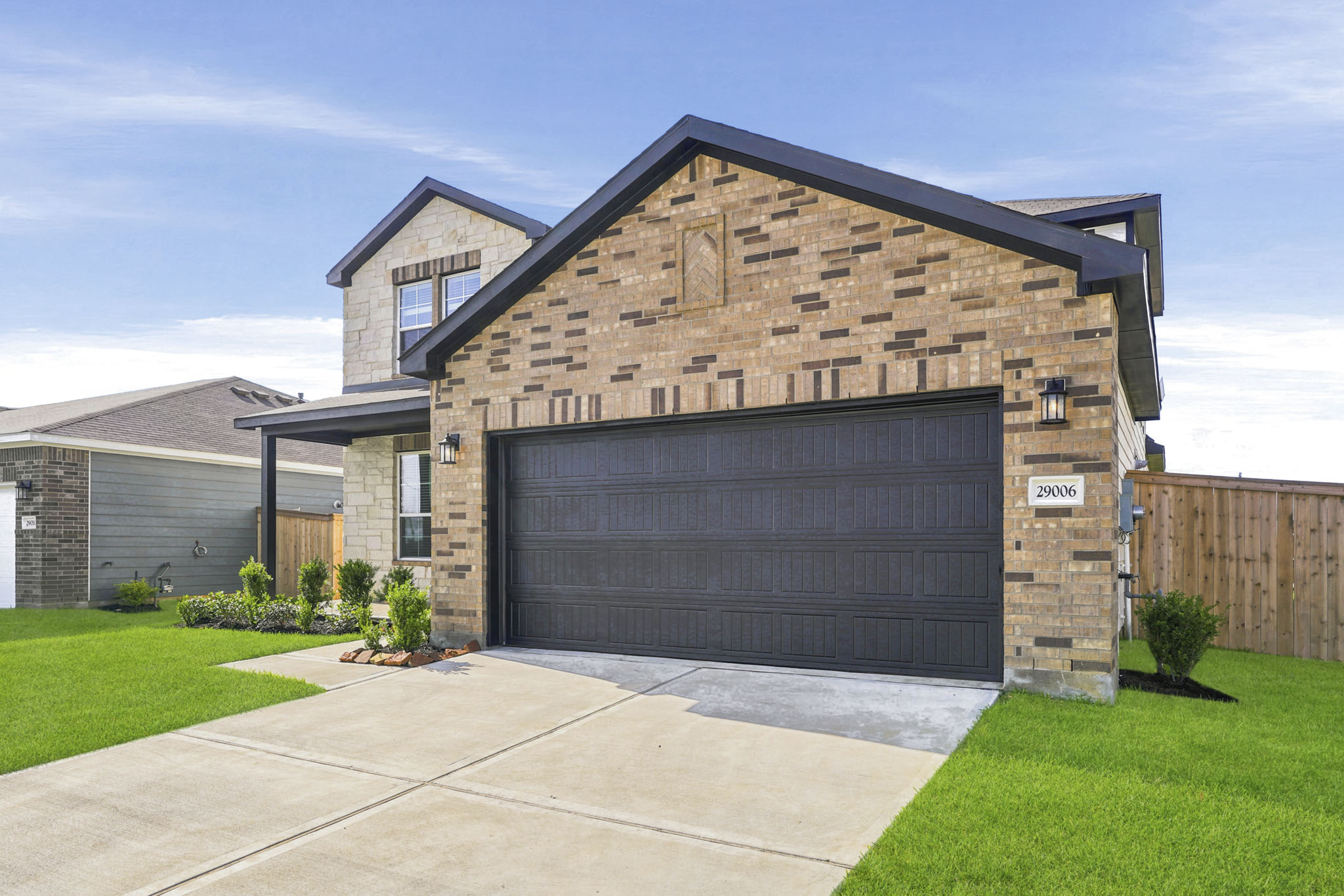 A building with a garage.