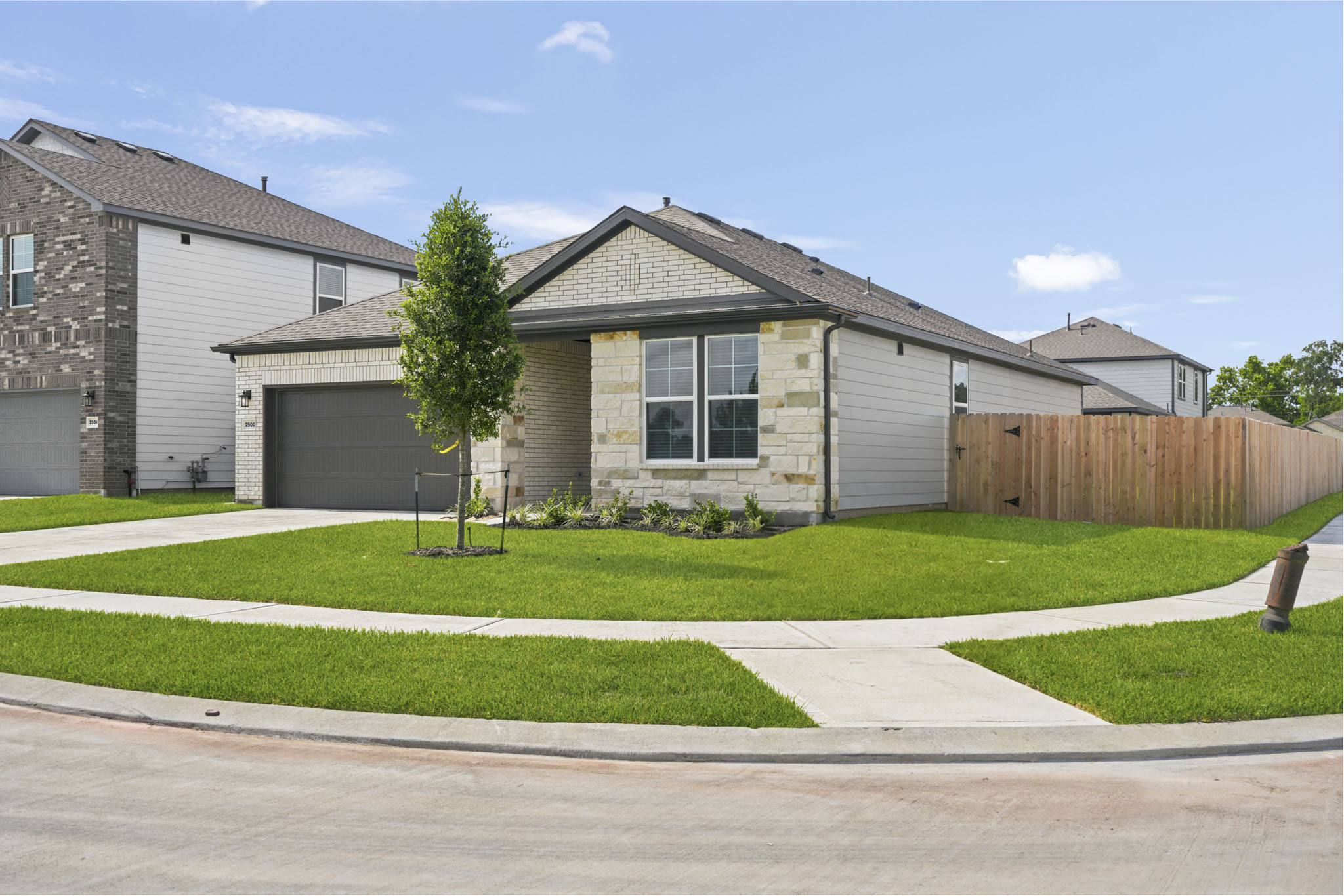 A house with a lawn.