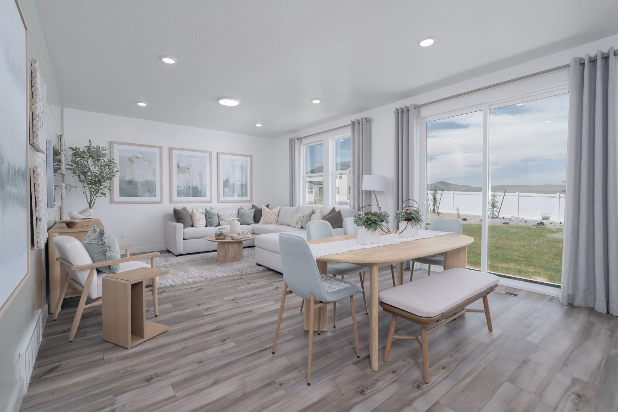 A living room with a large window.