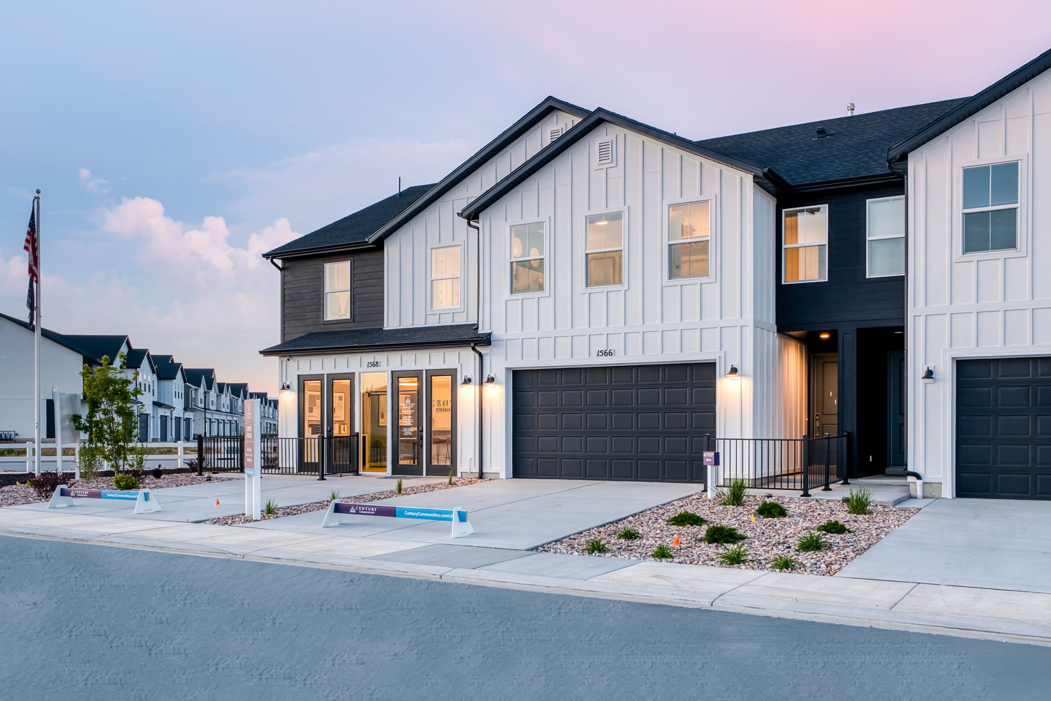 A building with a garage.