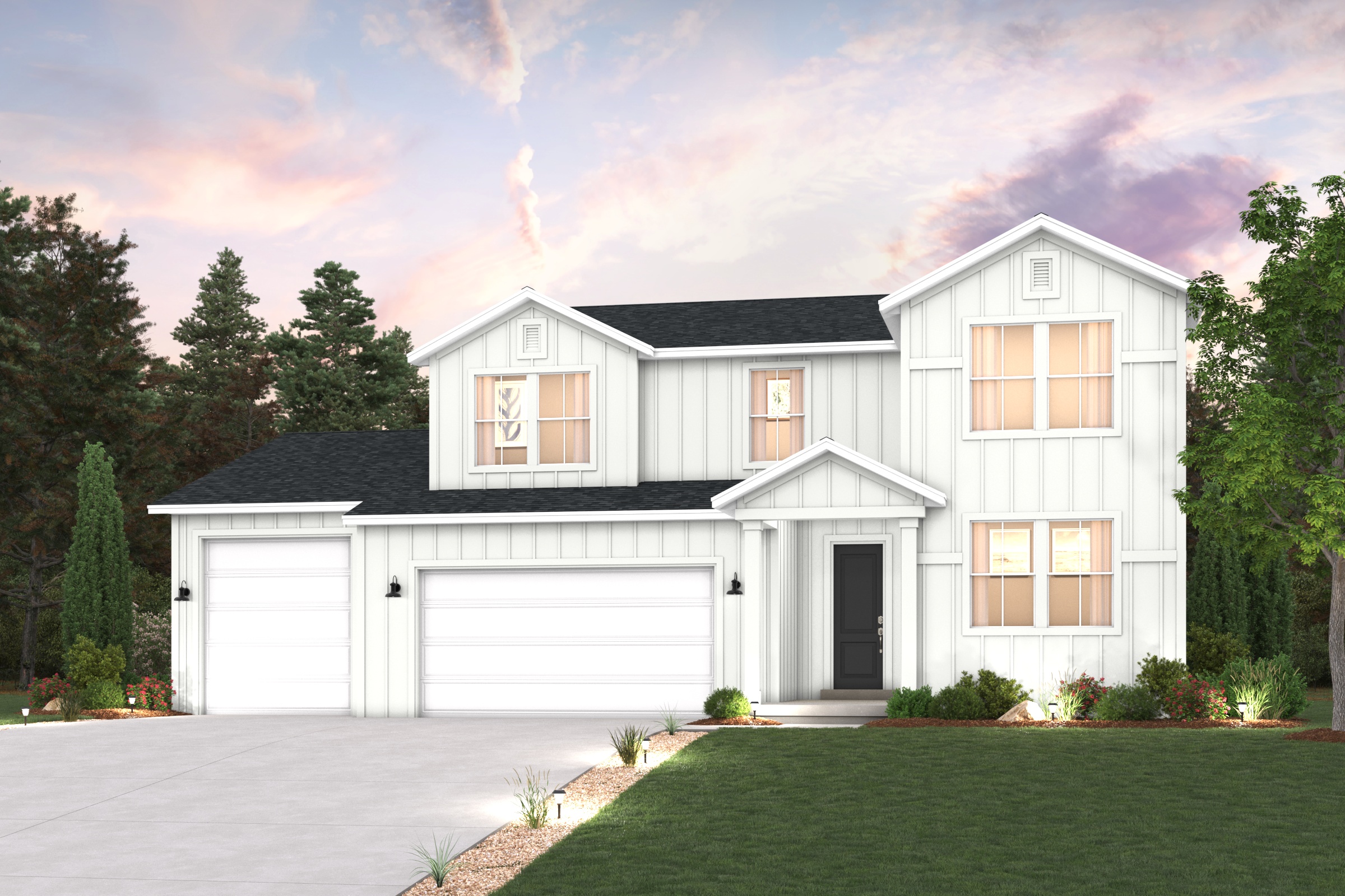 A white house with a driveway.