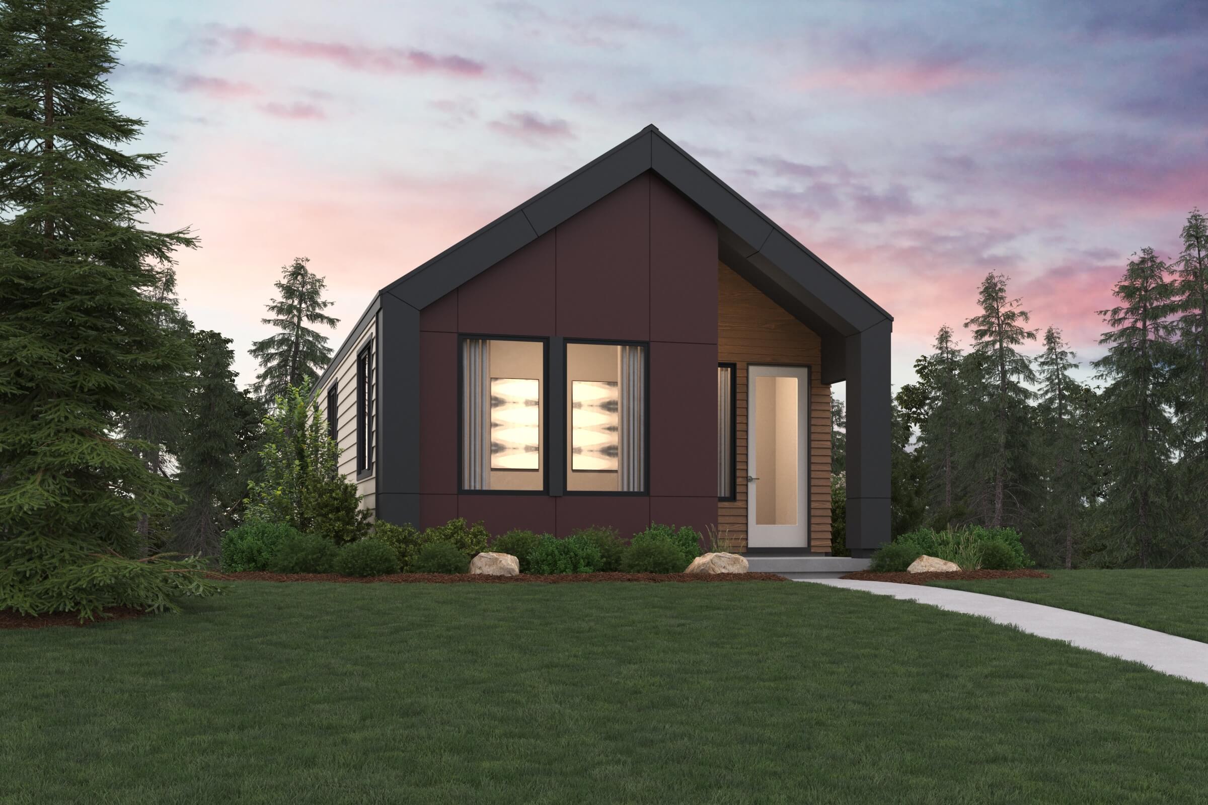 A house with a lawn and trees.