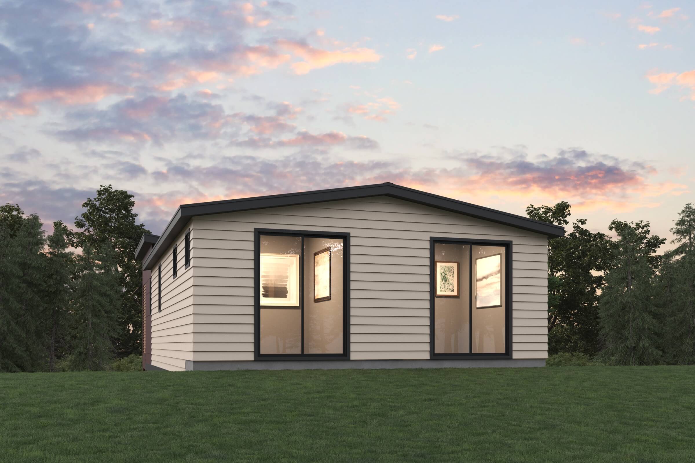 A small house with a grass yard.