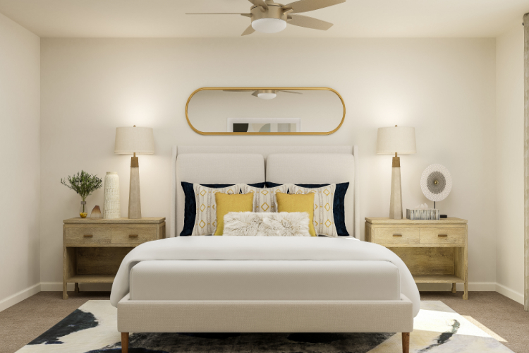 A white couch in a room.